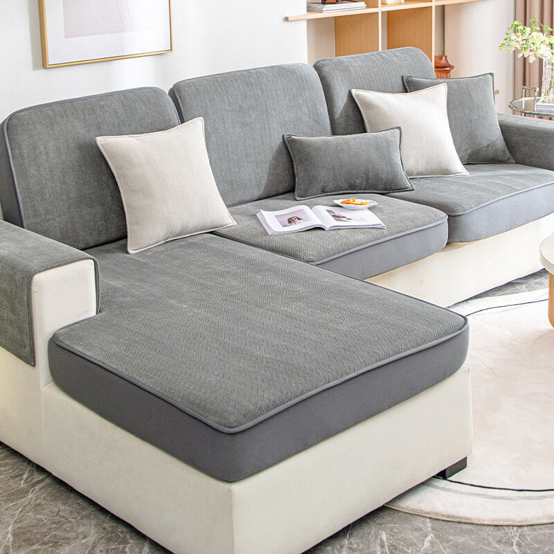 Housse de canapé à chevrons de protection de meubles en chenille extensible universelle