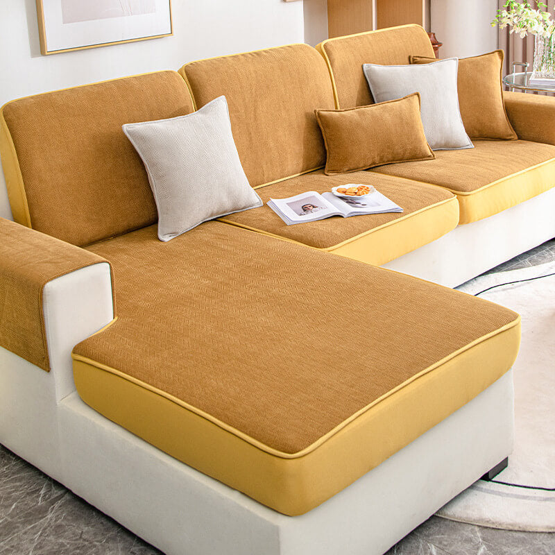 Housse de canapé à chevrons de protection de meubles en chenille extensible universelle