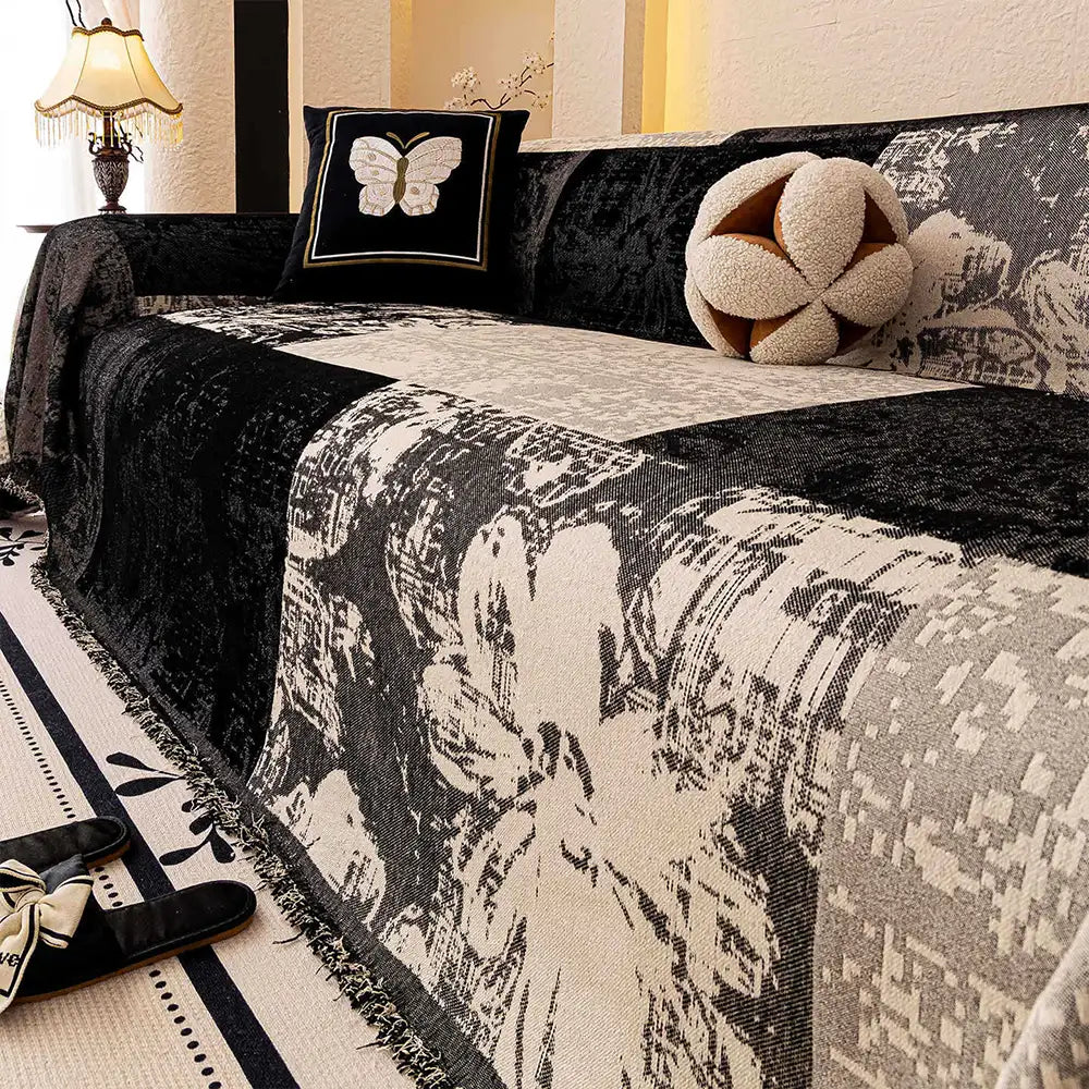Vintage Botanical Jacquard Chenille Sofa Scratch-Resistant Couch Cover