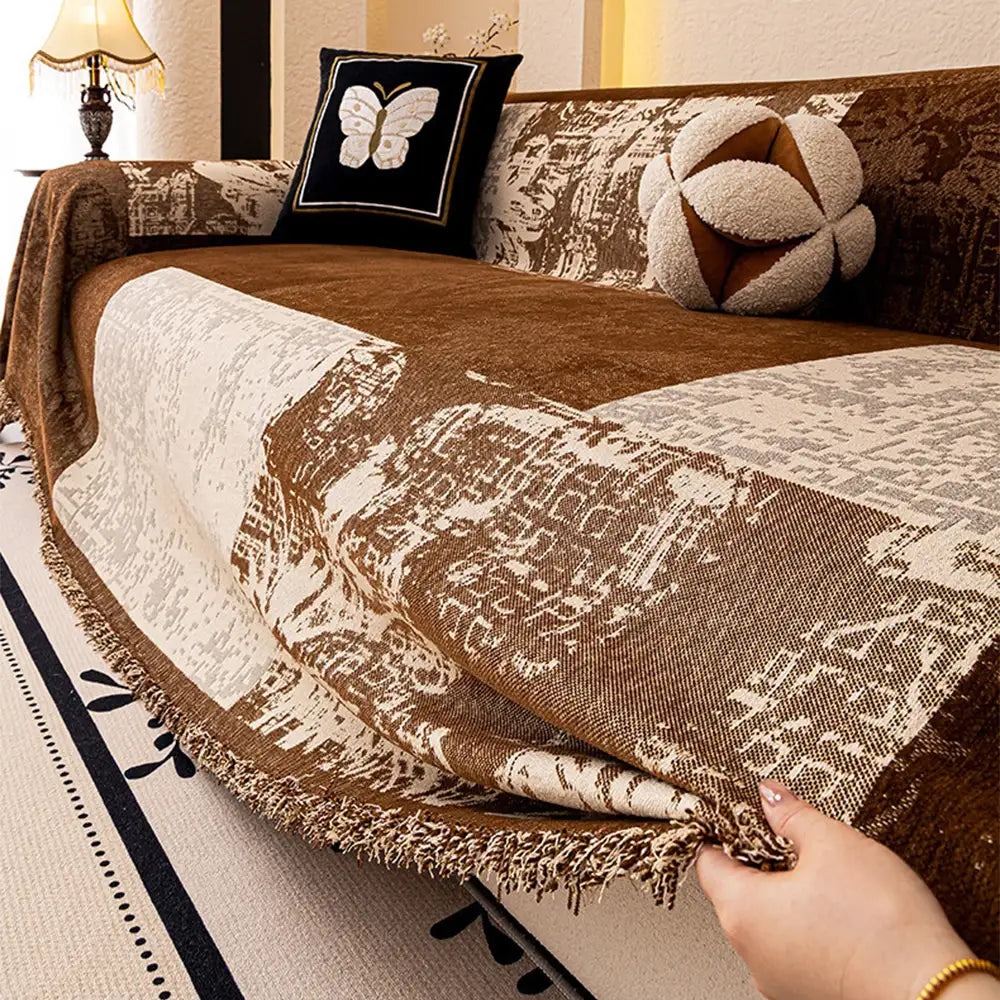 Vintage Botanical Jacquard Chenille Sofa Scratch-Resistant Couch Cover