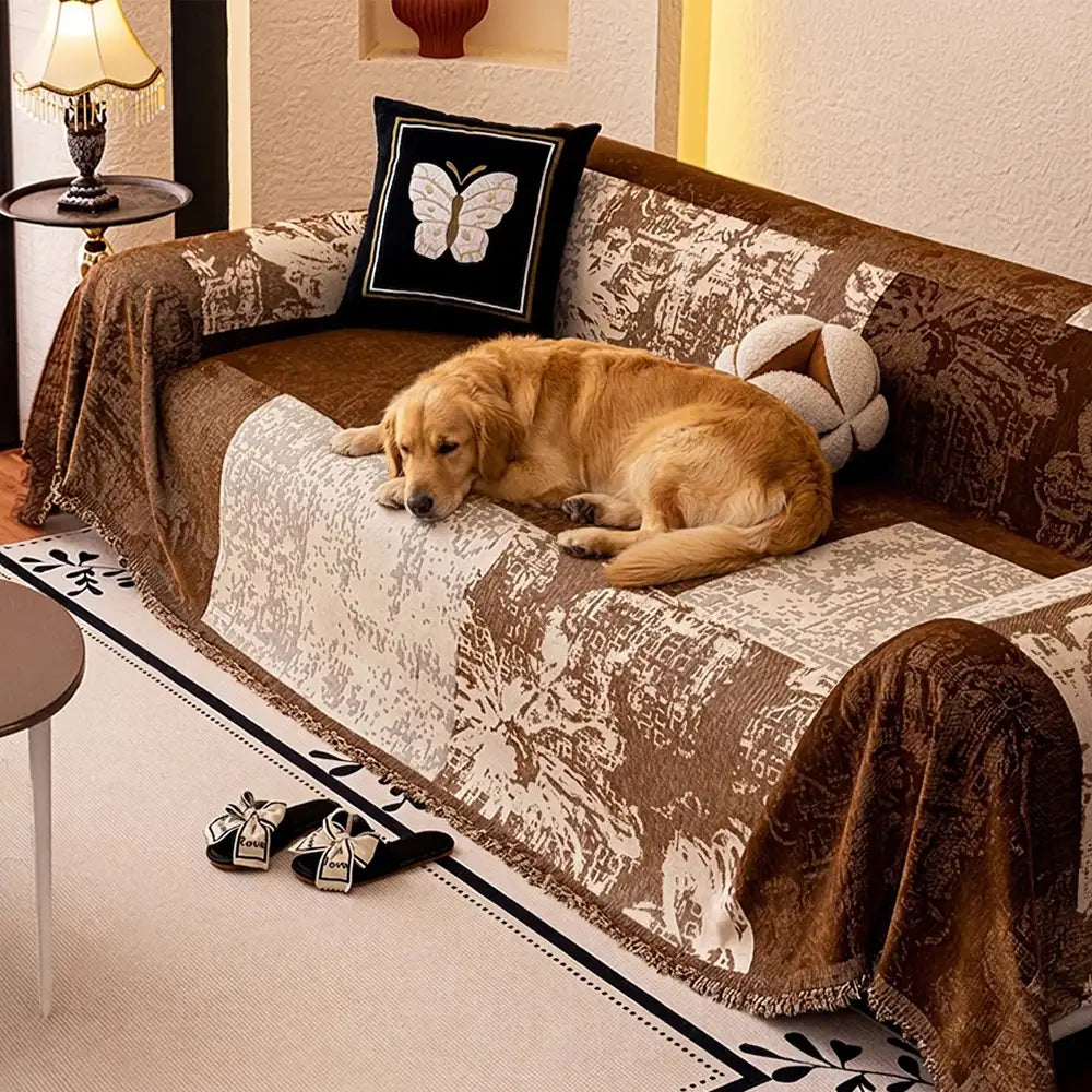 Vintage Botanical Jacquard Chenille Sofa Scratch-Resistant Couch Cover