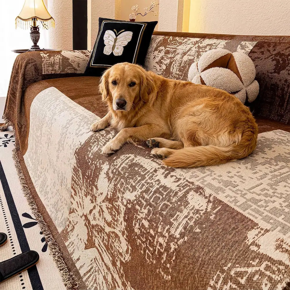 Vintage Botanical Jacquard Chenille Sofa Scratch-Resistant Couch Cover