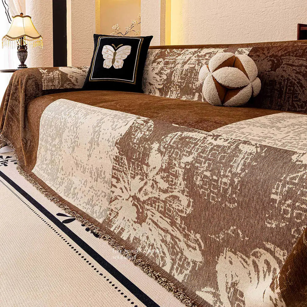Vintage Botanical Jacquard Chenille Sofa Scratch-Resistant Couch Cover