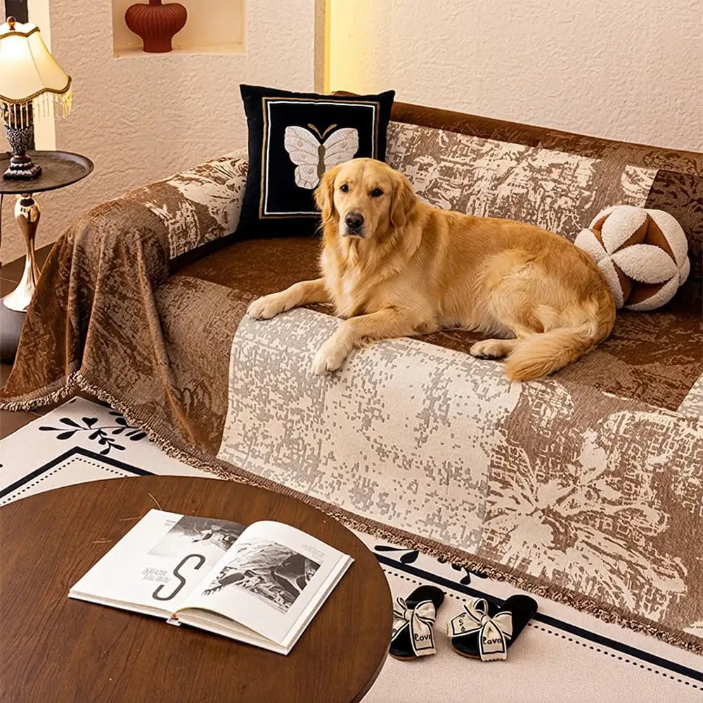 Vintage Botanical Jacquard Chenille Sofa Scratch-Resistant Couch Cover