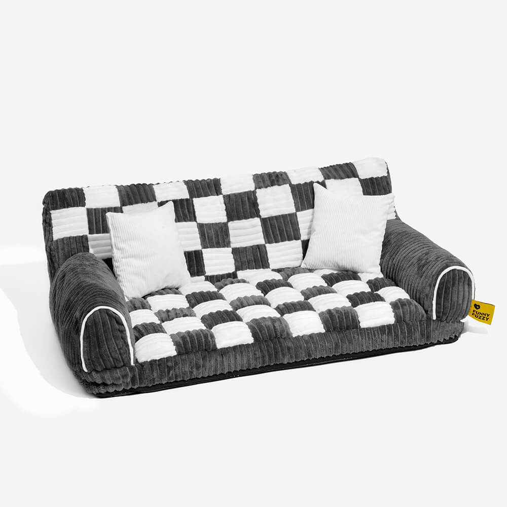 Vintage Chessboard Orthopedic Support Extra Large Dog Sofa Bed - King's Sofa