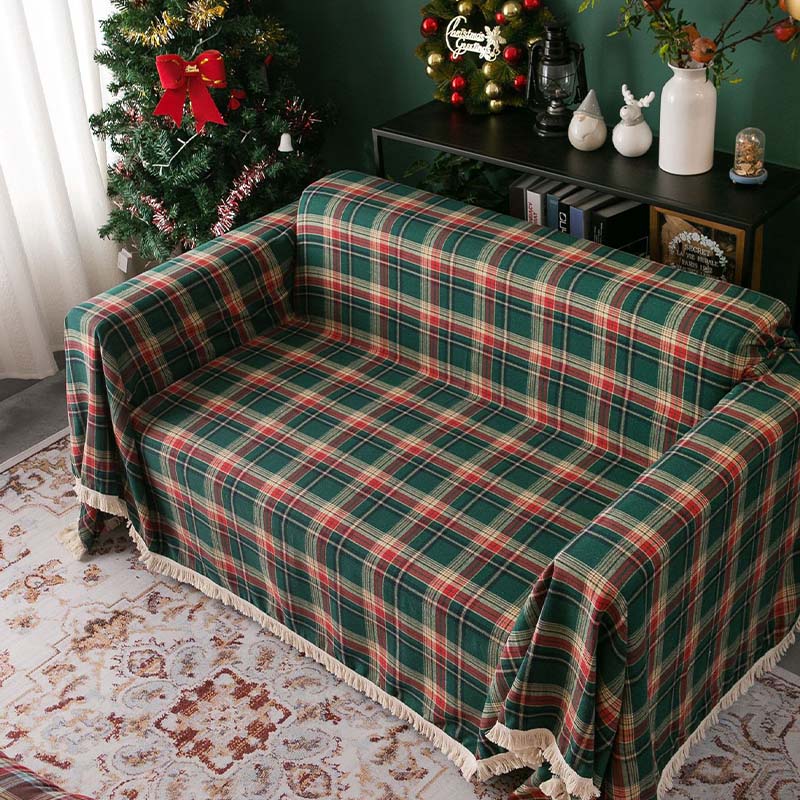 Vintage Christmas Style Plaid Blanket Full Wrap Couch Cover FunnyFuzzy