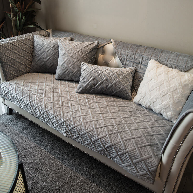 Capa de sofá vintage acolchoada de veludo escuro resistente a arranhões