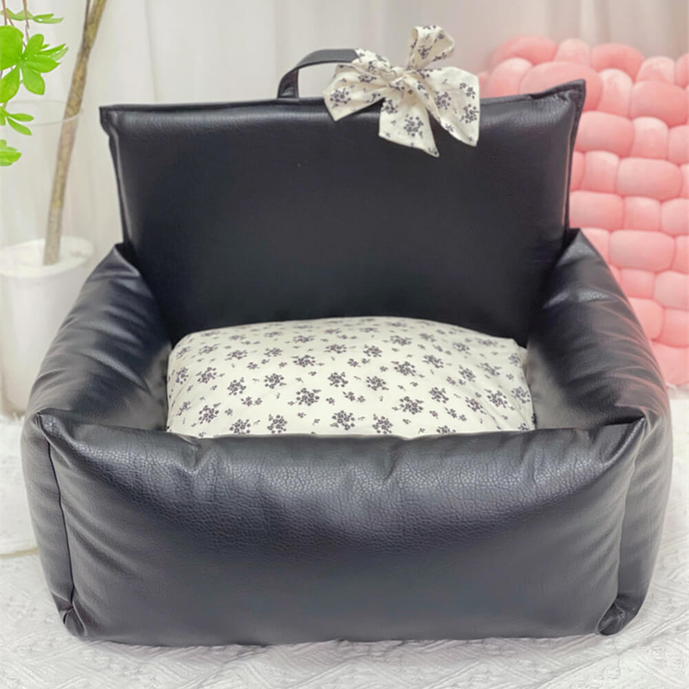 Vintage Floral Faux Leather Waterproof Anti-Scratch Puppy Dog Bed