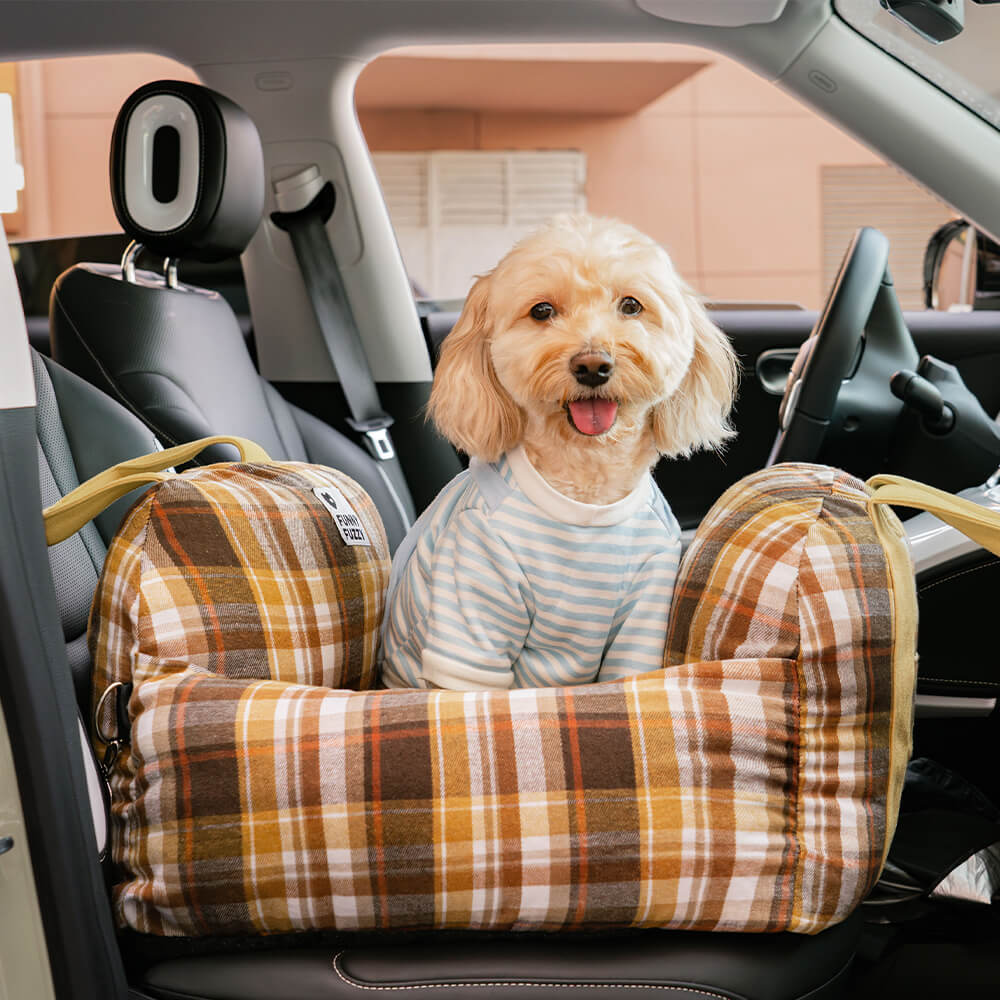 Lit de siège d'auto pour chien de sécurité de voyage à carreaux vintage