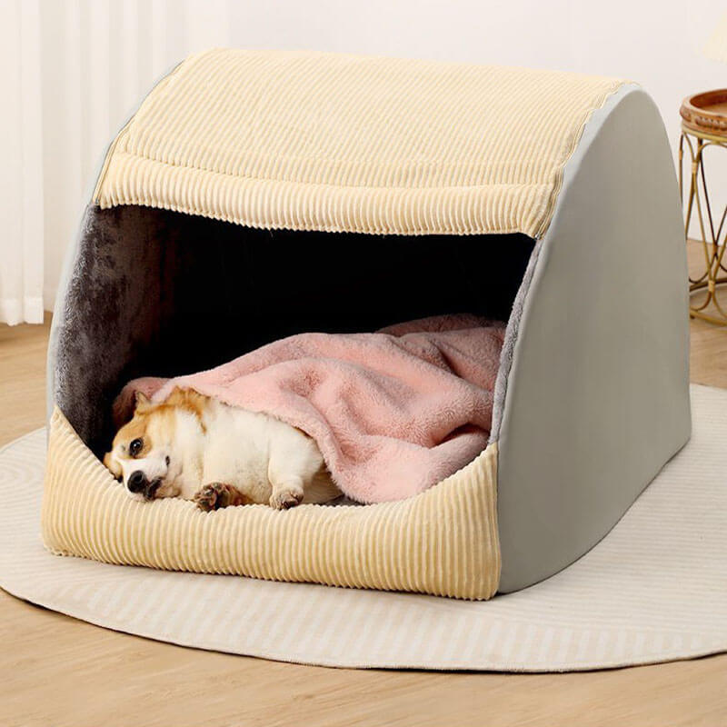 Warmes Flanell Abnehmbares, halb geschlossenes großes Hundezeltbett