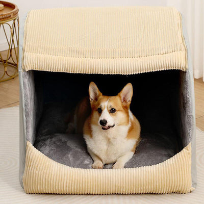 Tan 18-inch Large Dog Bed Tent with Soft Fleece Linning