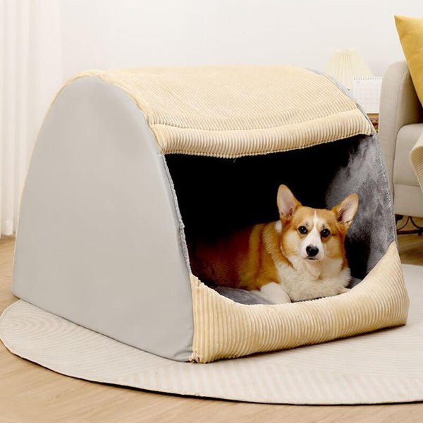 Tan 18-inch Large Dog Bed Tent with Soft Fleece Linning main image 1