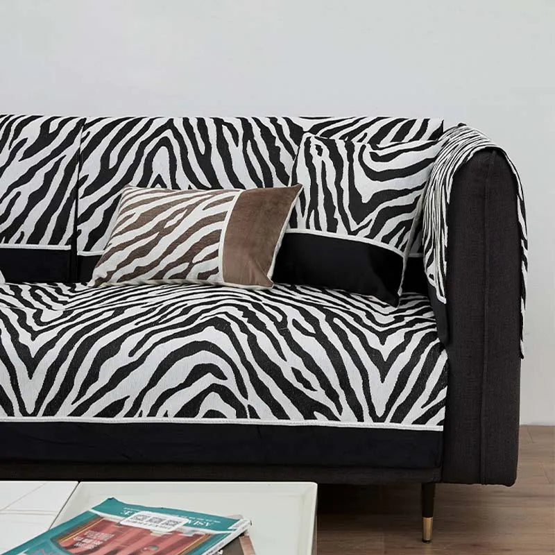 Wild Zebra Print Chenille Furniture Protector Couch Cover