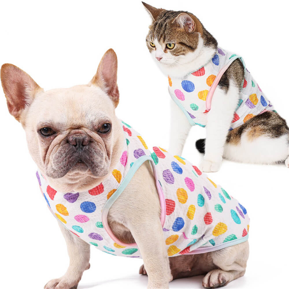 Colorful Polka Dot Pet Tank Top - Lightweight Sleeveless Shirt for Dogs and Cats