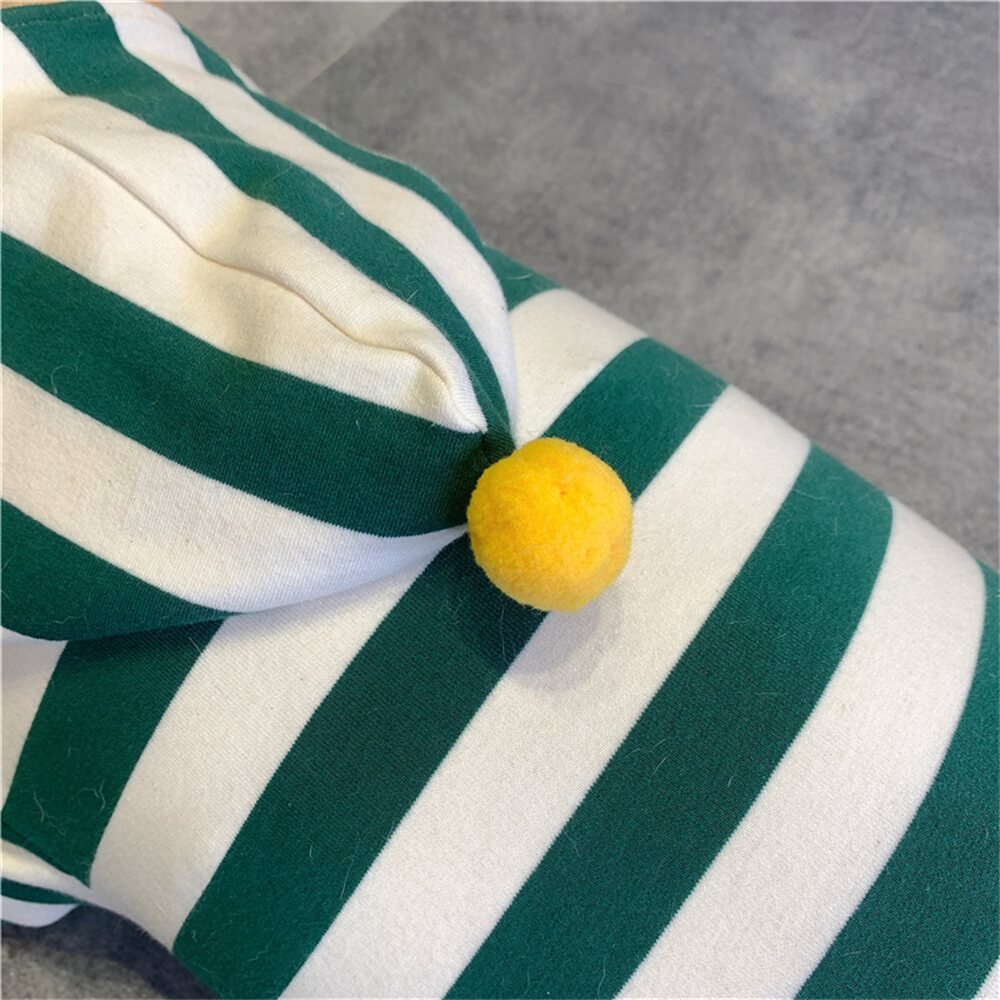 Striped Green Hoodie for Dogs with Pom-Pom Accent - Cozy & Cute Pet Apparel