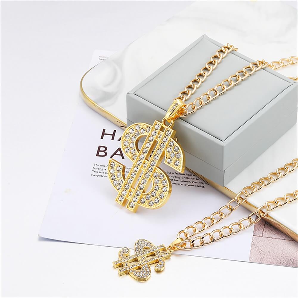 Pet dog gold chain dollar rhinestone alloy pendant necklace European and American trendy pet jewelry pendant