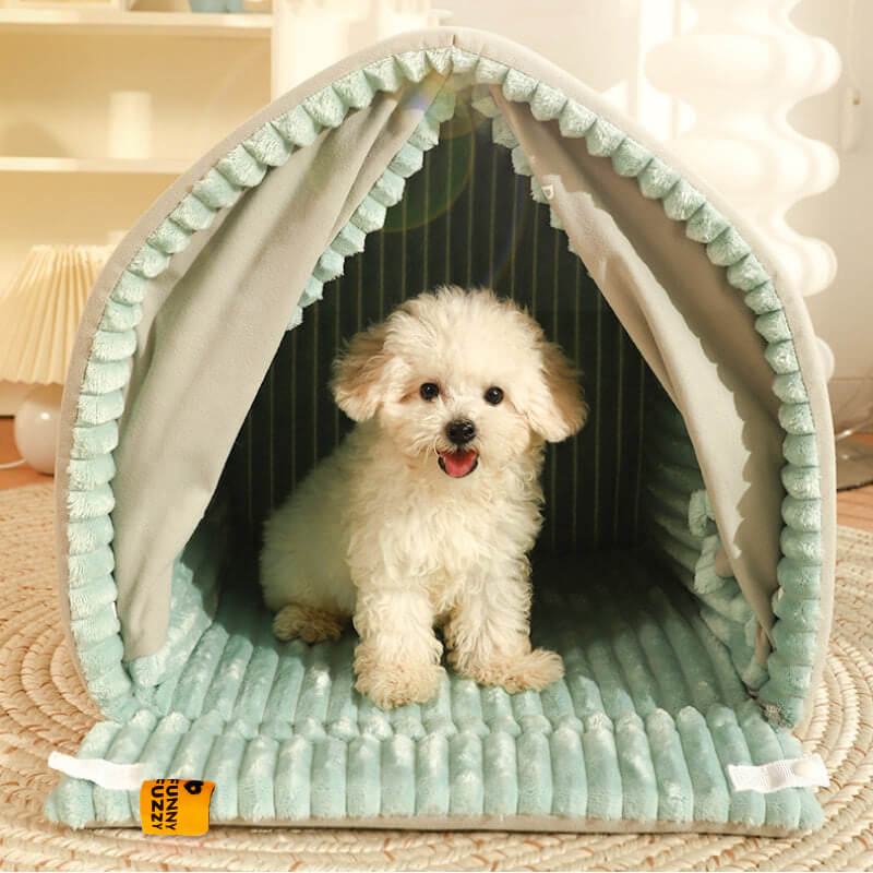 Geschlossenes Hundebett mit doppeltem Vorhang für Haustiere