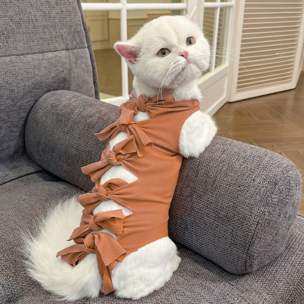 Vestido de gato con lazo en la espalda: elegante y adorable atuendo para mascotas