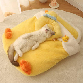 Adorable tapis de chat pour sac de couchage pour animaux de compagnie jaune canard