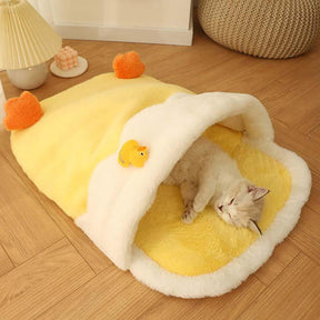 Entzückende gelbe Enten-Haustierschlafsack-Katzenmatte