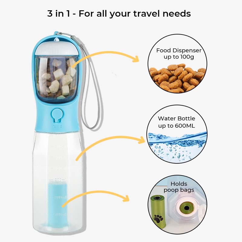 3-in-1 multifunktionale tragbare Wasserflasche für Hunde