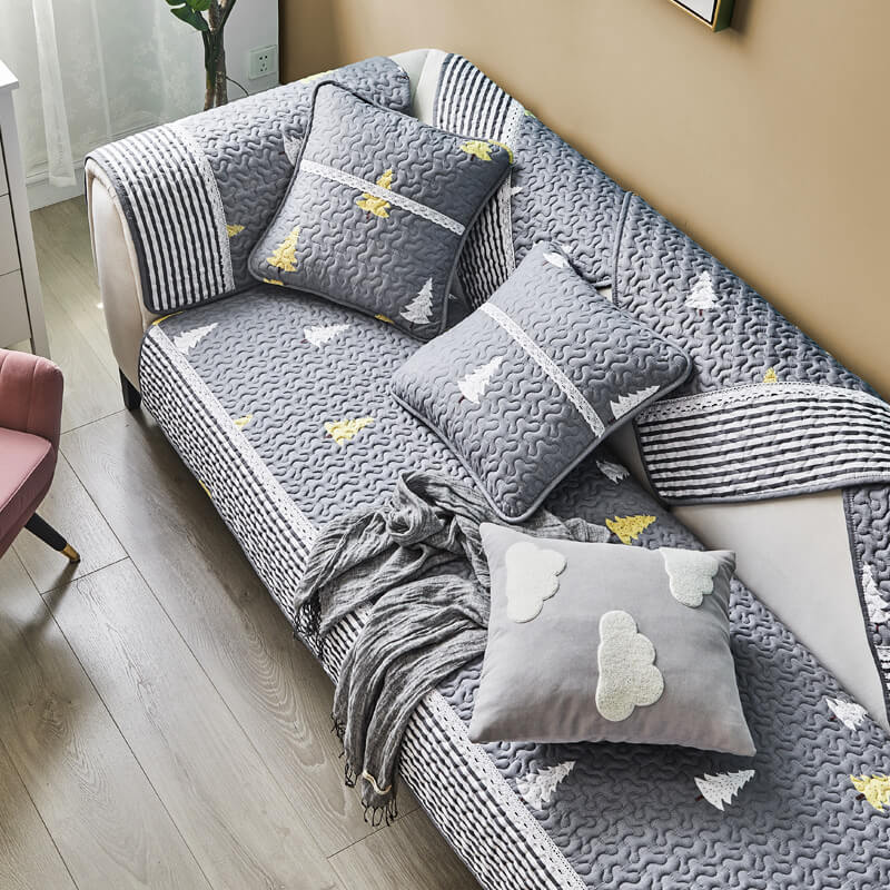 غطاء أريكة قابل للغسل بنمط هندسي فني