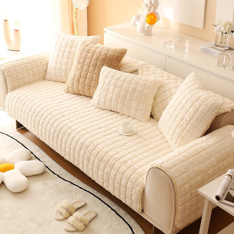 Biscuit Plush Soft Non Slip Couch Cover