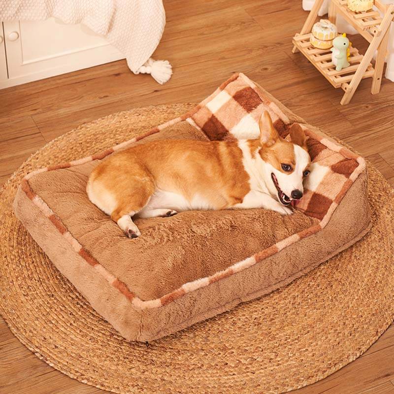 Brown Chequerboard Thick Dog Pillow Bed