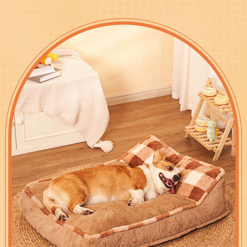 Brown Chequerboard Thick Dog Pillow Bed