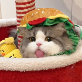Burger Head Cover Pet Hat Couverture de tête drôle pour chien et chat