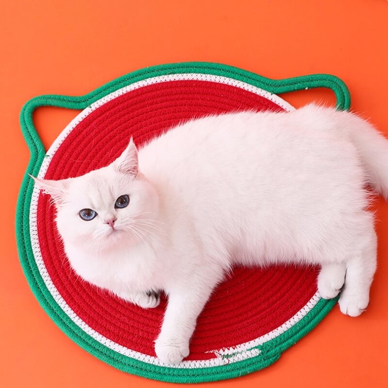 Tapis de corde en coton tissé en forme d'oreilles de chat, tapis à gratter pour chat