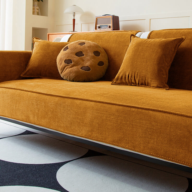 Capa de sofá antiderrapante chique de veludo cotelê