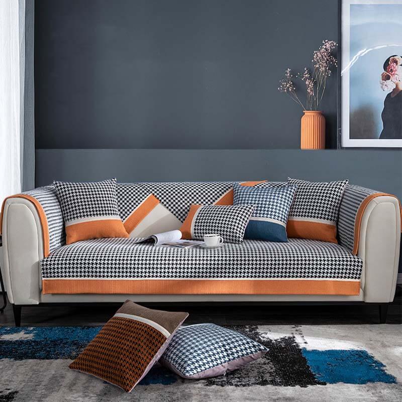 Capa de sofá antiderrapante de chenille com estampa clássica Houndstooth