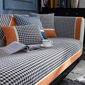 Classic Houndstooth Print Chenille Non-slip Couch Cover