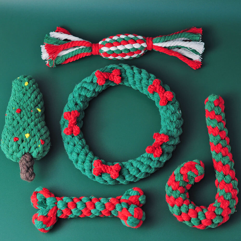 Weihnachten Baumwolle Seil Spielzeug Kauen Resistente Luxus Hund Geschenke Beißspielzeug Set