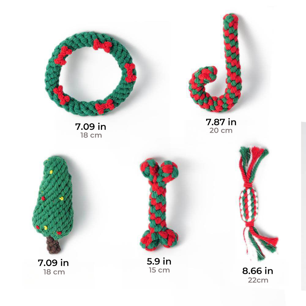 Christmas Cotton Rope Toy Chew Resistant Luxury Dog Gifts Teething Toys Set