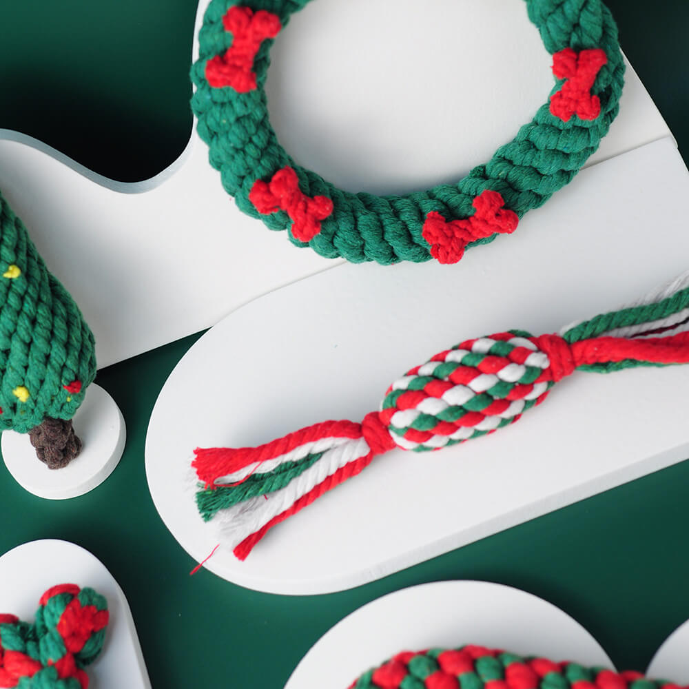 Weihnachtsspielzeug aus Baumwollseil, kaubeständig, Luxus-Geschenkset für Hunde, Beißspielzeug