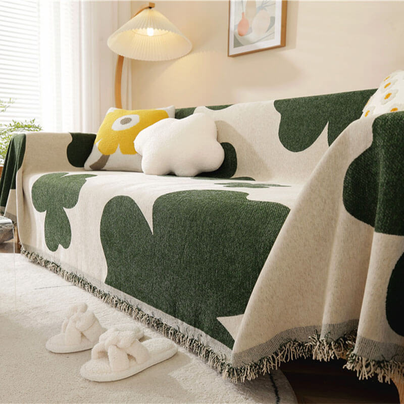 Clover Pattern Blanket Chenille Large Couch Cover