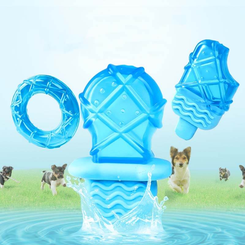 Brinquedo de dentição para cachorro com picolé cheio de água e borracha de resfriamento