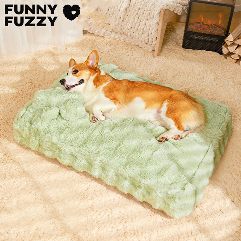 Cosy Fluffy Plush Calming Dog Bed with Pillow