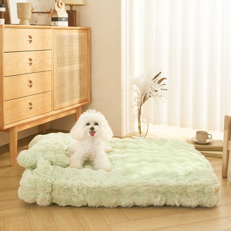 Cosy Fluffy Plush Calming Dog Bed with Pillow