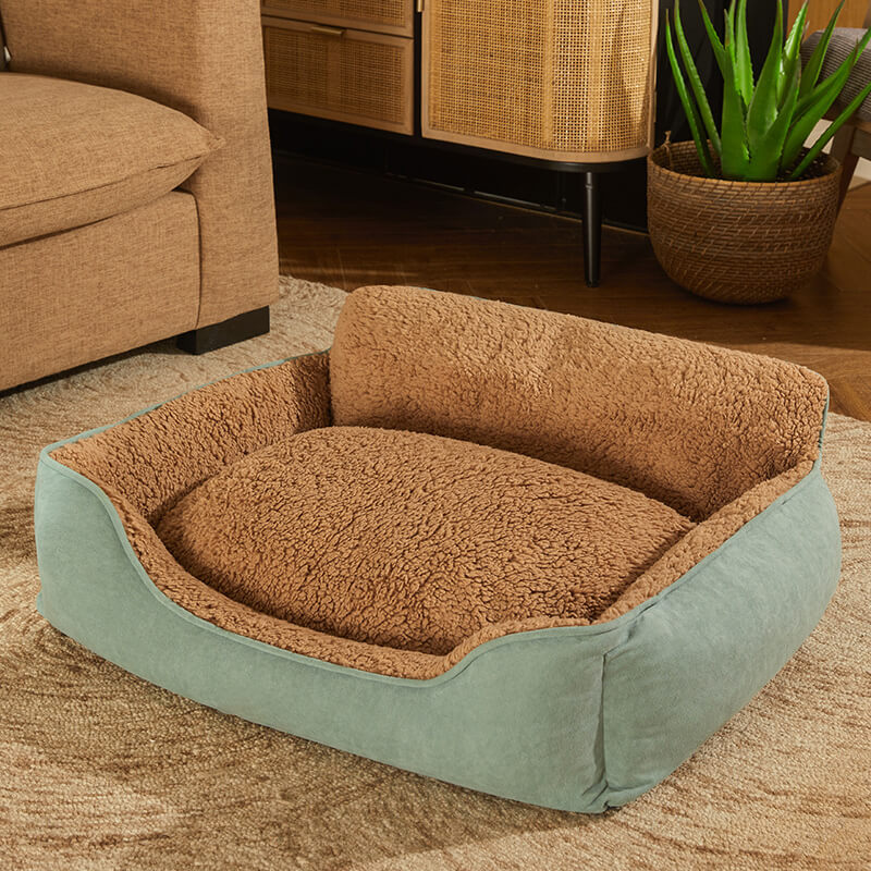 Canapé-lit pour chien à dossier complet en peluche confortable