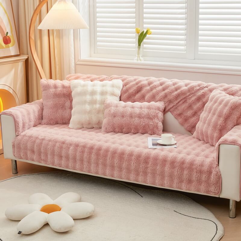 Cozy Plush Solid Colour Non-slip Couch Cover