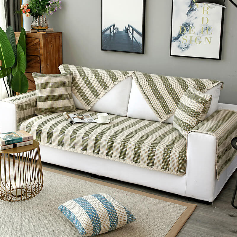 Anti-Kratz-Möbelschutz-Couchbezug aus Baumwollleinen mit Streifen