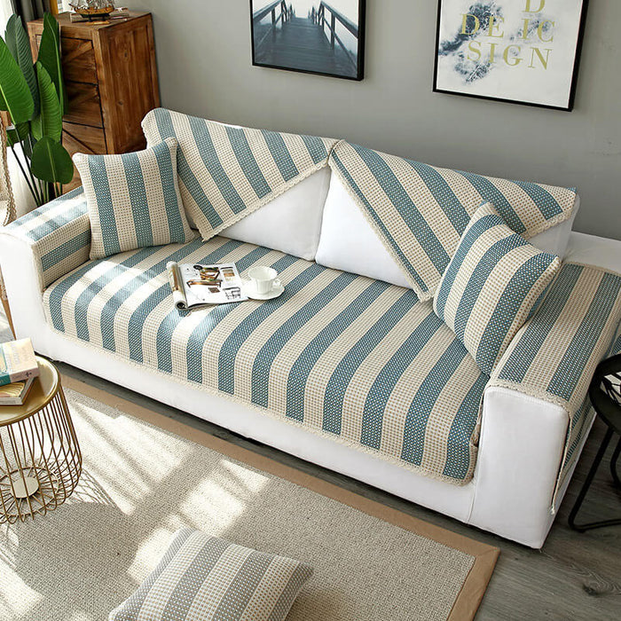 Cotton Linen Stripe Antiscratch Furniture Protector Couch Cover