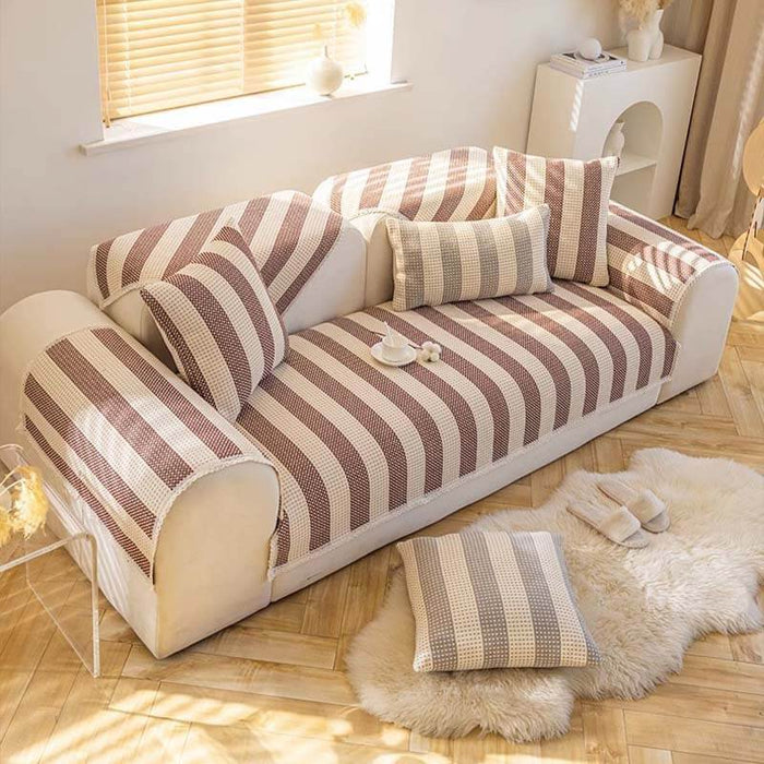 Cotton Linen Stripe Antiscratch Furniture Protector Couch Cover