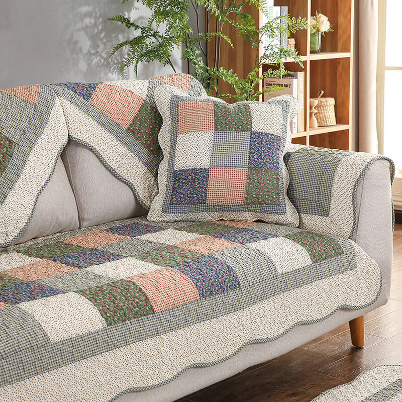 Weave Pattern Cotton Quilted Sectional Couch Cover - FunnyFuzzy