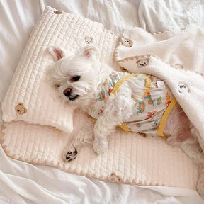 Cozy Embroidered Cotton Pet Pillow Quilt Bed Set