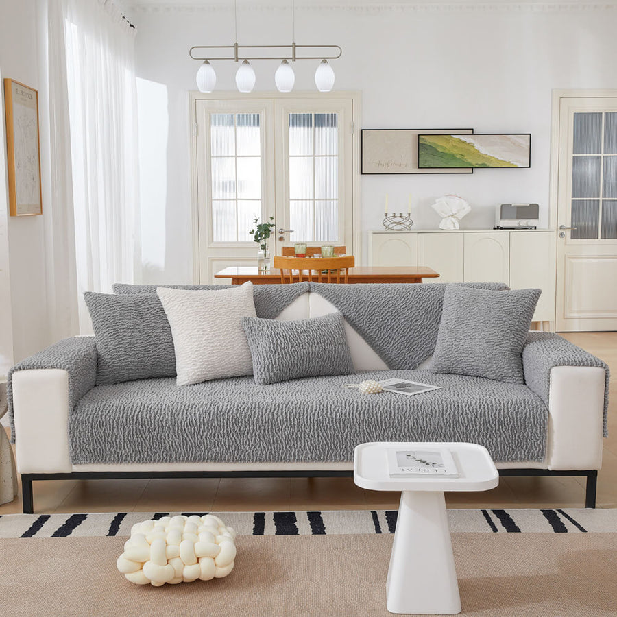 Cream Berber Fleece AntiScratch Couch Cover PetFriendly & Easy to