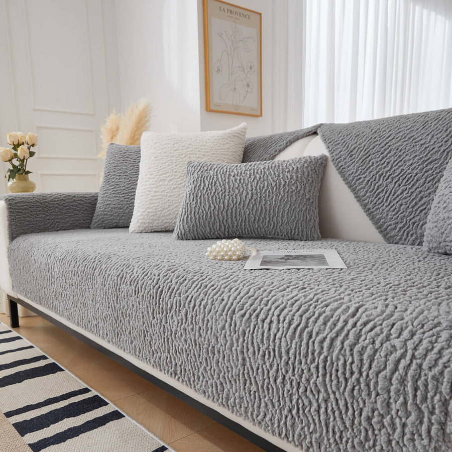 Cream Berber Fleece AntiScratch Couch Cover PetFriendly & Easy to